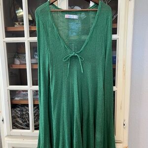 Free People Emerald Green V-Neck Tie Front Sweater